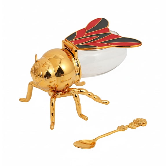 HAHUT Durable Bee Honey Jar, Decorative Bee Shaped Honey Pot, Zinc Alloy Golden Sugar Honey Container for Kitchen Home