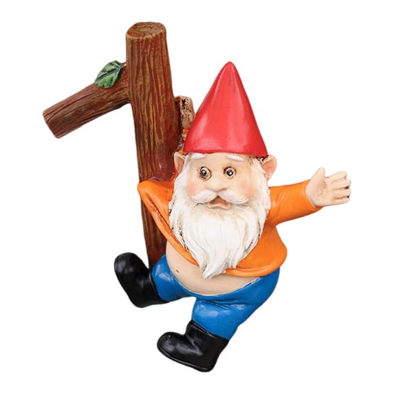 HAHUT Funny Climbing Gnome Figurines Flower Pot Hugger, Mini Resin Dwarf Hanging on Branch Figurine for Garden Backyard Patio Yard Fence Art Decor (Big Belly Dwarf)