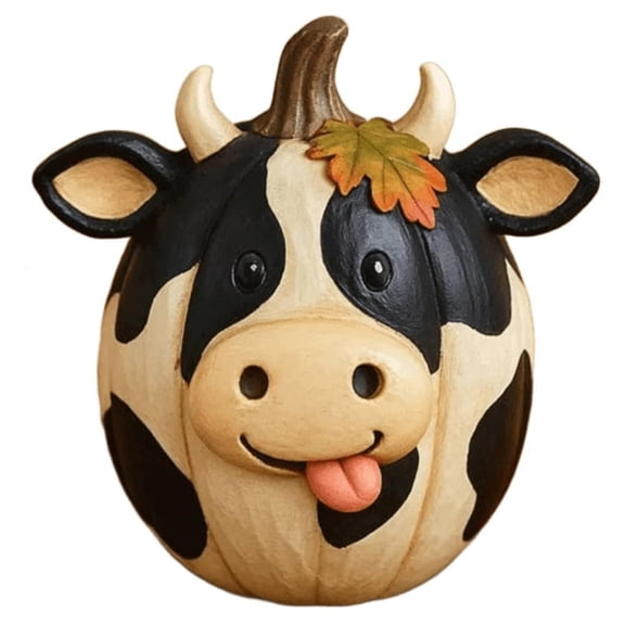 HAHUT Halloween Cow Pumpkin Figurines, 4.33" Farmhouse Pumpkin Figurines for Chiristmas Thanksgiving Harvest Autumn Table Centerpiece Decor