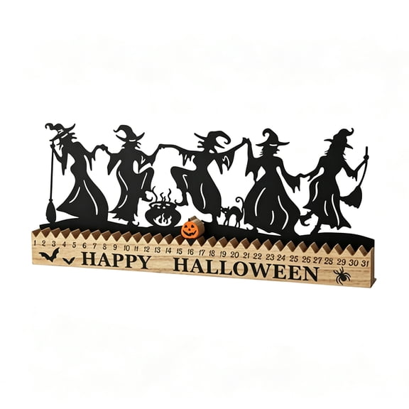 HAHUT Halloween Dancing Witch Countdown Table Decor, Rustic Wooden Freestanding Table Sign for Halloween Festivel Party Gifts