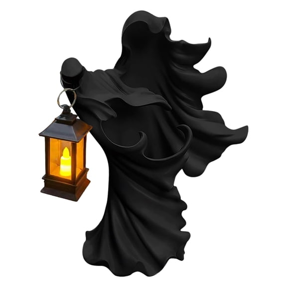 HAHUT Halloween Ghost Statue with Lantern, Spooky Faceless Ghost Sculpture for Halloween Thanksgiving Christmas Weddings Parties Decor (Black)