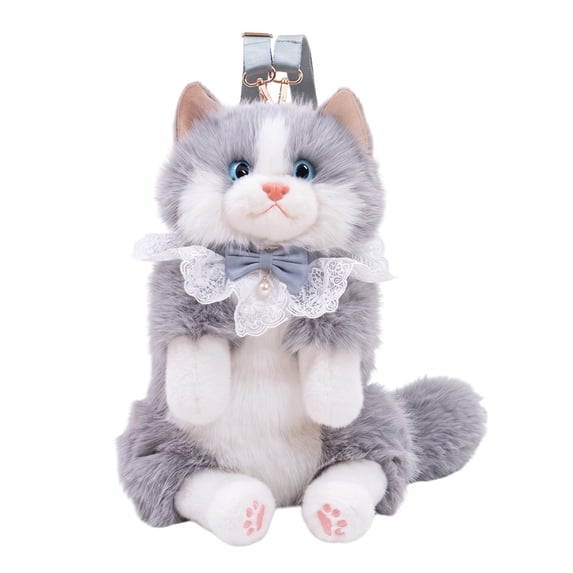 HAHUT Kawaii Fluffy Kitten Plush Backpack for Women, Stuffed Animals Bag with Adjustable Shoulder for Birthday Travel Daily Use (Gray)