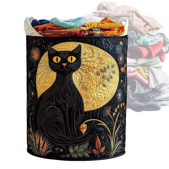 HAHUT Large Capacity Quilted Fabric Storage Hamper, Boho Cat Laundry Basket with Handles, Portable Clothes Storage Organizer for Bedroom, Laundry Room, Clothes & Toys