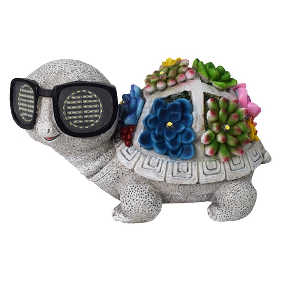 HAHUT Large Solar Garden Statues Decor with 7 LED, Turtle with Sunglasses & Succulent Figurine Ornaments for Patio, Balcony, Yard, Lawn Decor
