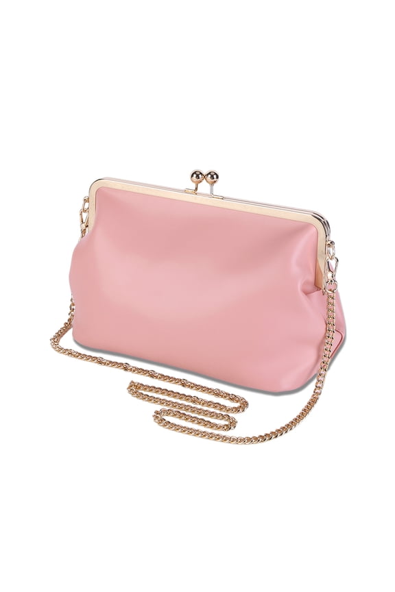 Large Women's Kiss Lock Bag, Pink PU Medium Top Handle Handbags Kiss Clasp Shoulder Bags for Ladies Gifts