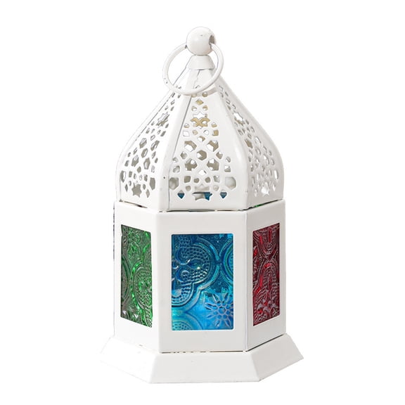 HAHUT Vintage Moroccan Candle Lantern Decor, Hollowed-Out Iron Hanging Candle Holder, Small Decorative Lamp for Christmas Halloween Home Bar Wedding Decoration (White)