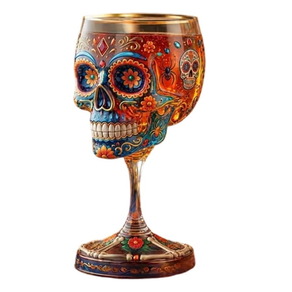 HAHUT Vintage Skull Wine Glass for Home Bar Decor, Handcrafted Skeleton Floral Art Glass Gifts for Christmas Halloween Birthday Wedding Party Supply