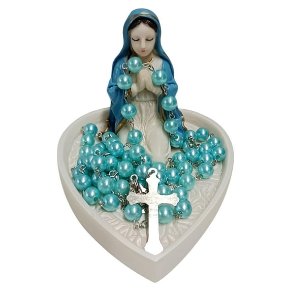 Yucurem Virgin Mary Rosary Holder, Our Lady of Grace Statue Tabletop Rosary Jewelry Holder, Religious Catholic Gift for Bedroom Living Room Office Desktop Decoration (Women)