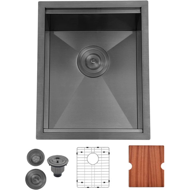 HAICHI 15x19 Inch Black Undermount Bar Sink, Ledge Workstation Small