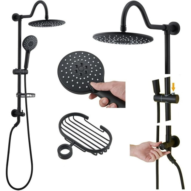 HAICHI Exposed Shower System 8 Inch Matte Black Shower Head with 3
