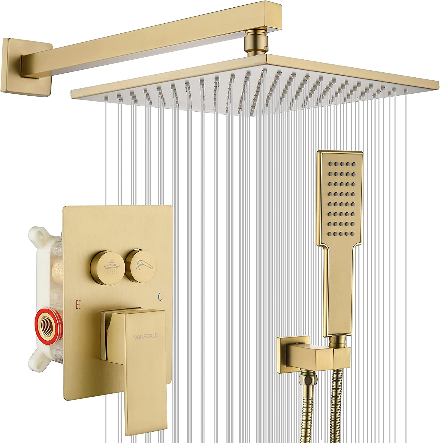 HAICHI PushButton Shower Faucet Set Brushed Gold Shower System with 10