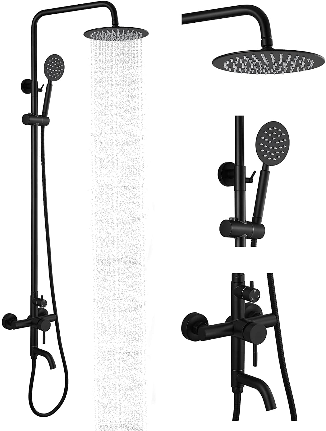 HAICHI Shower faucet Set Matte Black Triple Function with Adjustable