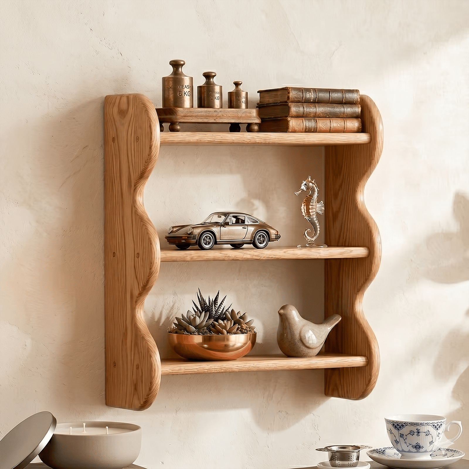 HAIDAIYA Solid Wood Floating Shelves, 3 Tier Rustic Wall Mounted Wood ...