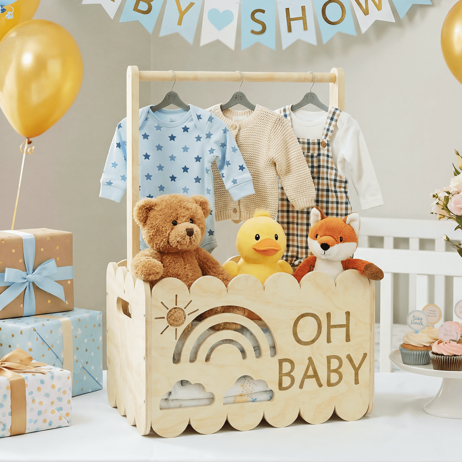 Baby Rack Crate HAIDAIYA Wooden Baby Shower Crate Closet With Storage Box & Hanging Rod ...