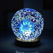 HAIDOLIANG Turkish Table lamp, Mosaic Glass with Wooden Base, Bohemian Tiffany Lamps, USB Power Moroccan Lantern