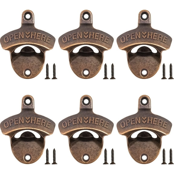 HAIICEN 6 Packs Bottle Opener Wall Mount Rustic Copper Mountable Beer Cap Opener for Men Women Gift