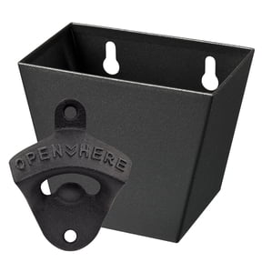 HAIICEN Black Bottle Opener with Cap Catcher Wall Mounted Cast Iron Beer Bottle Opener and Cap Bucket