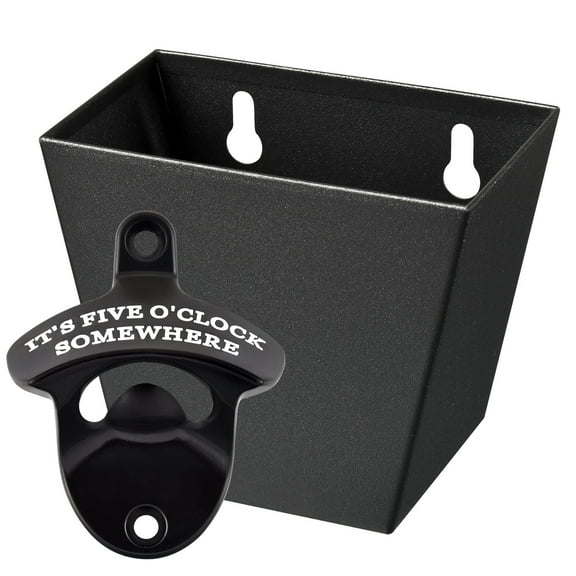 HAIICEN Bottle Opener with Cap Catcher IT'S FIVE O'CLOCK SOMEWHERE Wall Mount Beer Opener and Cap Collector with Drain