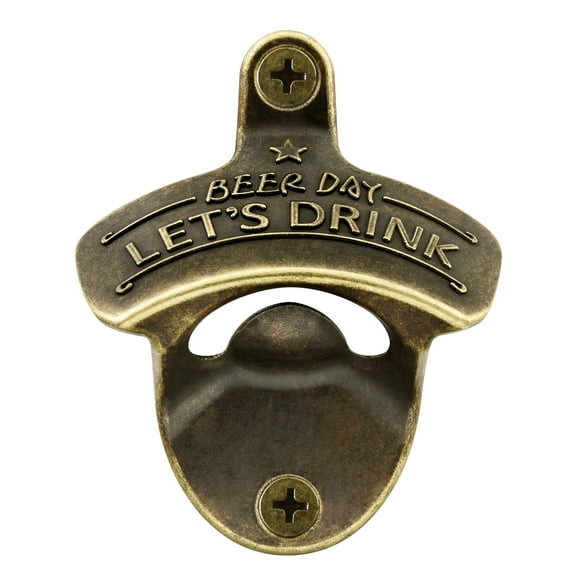 HAIICEN Retro Wall Mounted Beer Bottle Opener Beer Day Let's Drink Soda Cap Opener for Beer Lover Gift (Aged Brass)
