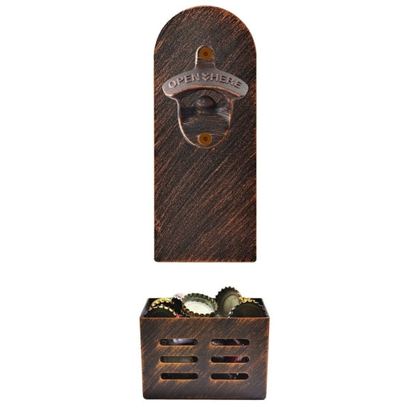 HAIICEN Vintage Magnetic Beer Bottle Opener with Cap Catcher Wall Mount for Kitchen Fridge