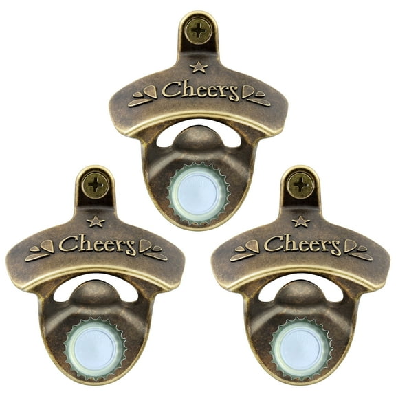 HAIICEN Vintage Magnetic Beer Opener Wall Mounted Cheers Antique Bronze Bottle Cap Opener for Kitchen (3 Packs)