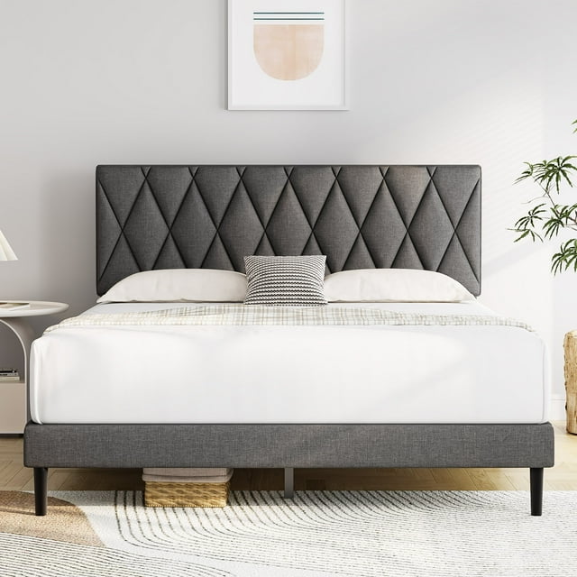 HAIIDE Full Size Upholstered Platform Bed Frame with Wooden Slats ...