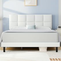 HAIIDE King Bed Frame, King Size Platform Bed With Fabric Upholstered Headboard,White, Easy Assembly
