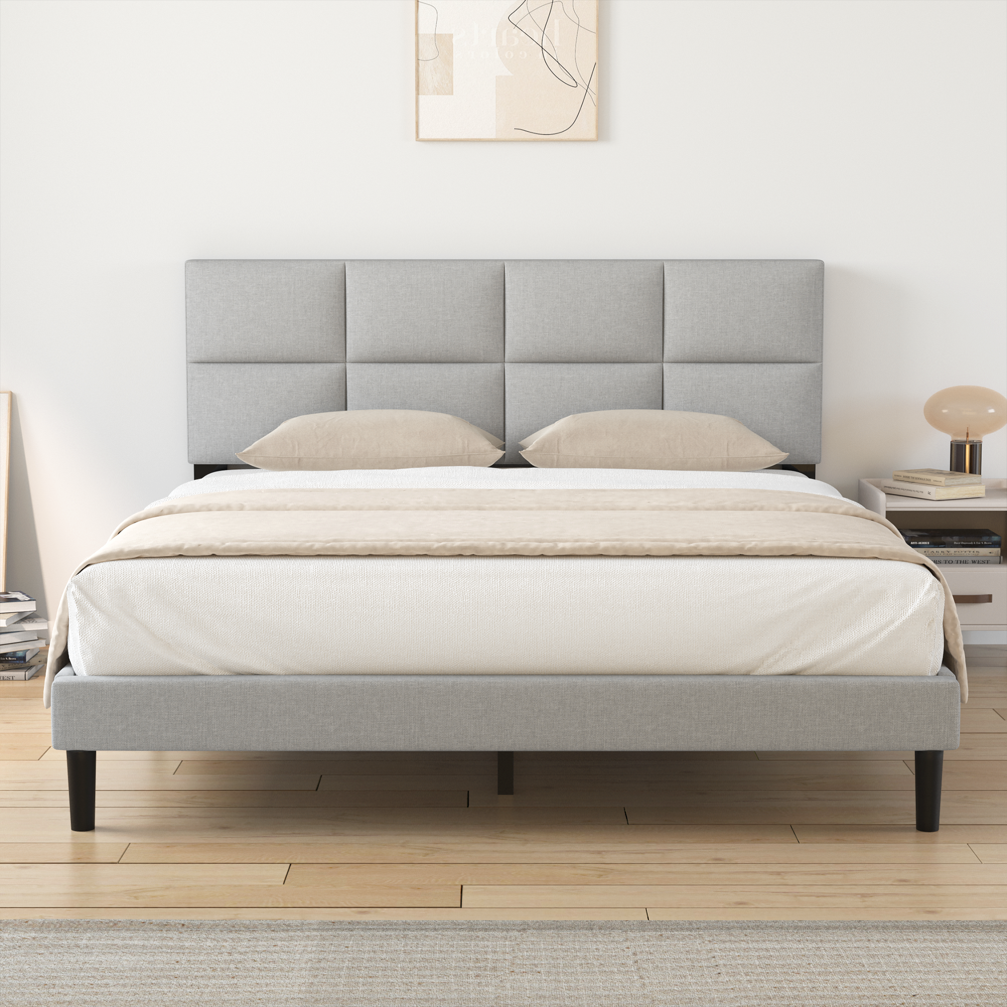 HAIIDE Queen Size bed Frame with Fabric Upholstered Headboard,light Gray, Easy Assembly - image 1 of 6