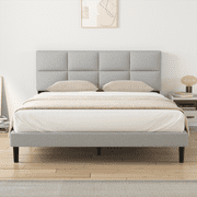 HAIIDE Queen Size bed Frame with Fabric Upholstered Headboard,light Gray, Easy Assembly