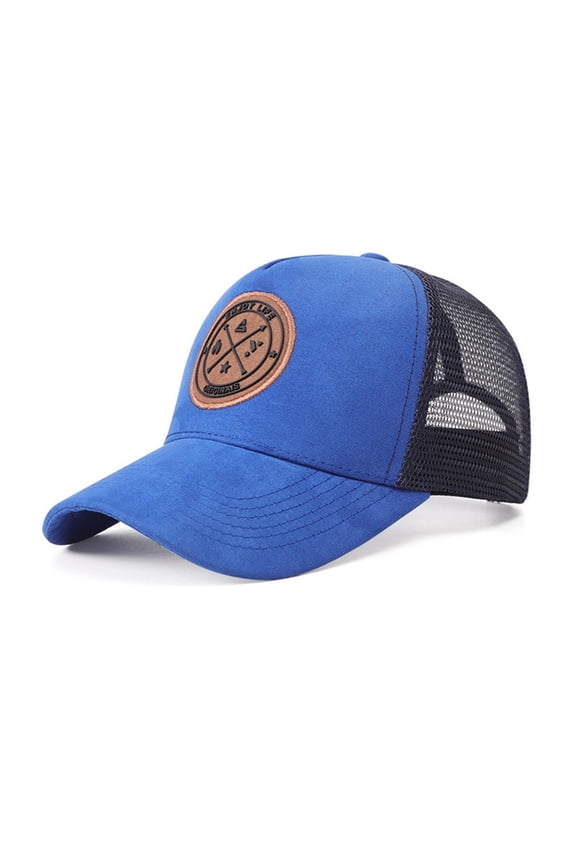 Adjustable Mesh Back Trucker Hat, Curved Brim Baseball Cap with Textured Patch Logo (Blue,One Size)