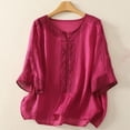 thumbnail image 1 of HAIJIE Bohemian womens linen tops Easter Tops For Women Short Sleeve Spring Summer Boho Shirts Floral Print Loose Business Casual Work Blouses (Hot Pink,XXXL), 1 of 3