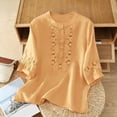 thumbnail image 1 of HAIJIE Bohemian womens linen tops Easter Tops For Women Short Sleeve Spring Summer Boho Shirts Floral Print Loose Business Casual Work Blouses (Yellow,L), 1 of 3