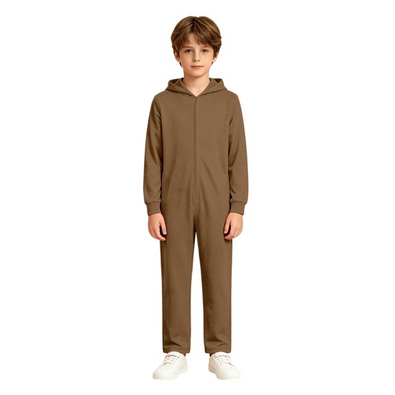 HAIJIE Boys Hooded Jumpsuit Zip Up Onesie One Piece Loose Fit Halloween cosplay for School Play Parties, DIY Halloween cosplay Base, Soft Casual Wear, Gift Idea (Coffee,4-5 years)