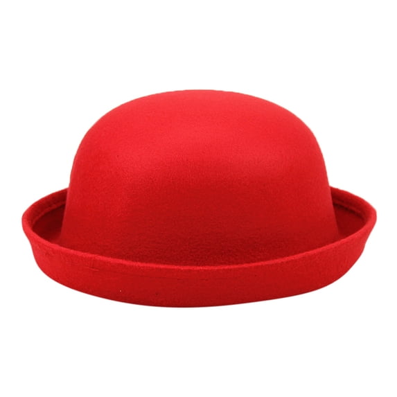 HAIJIE Classic Round-Top Wool-Like Hat, Rolled-Brim Dome Cap, Solid-Color Everyday Headwear with Smooth Material Texture (Red,One Size)