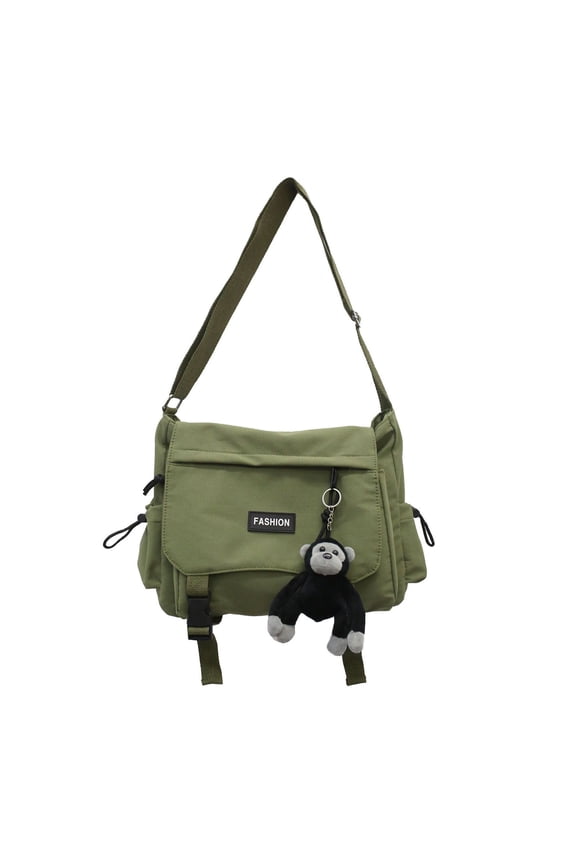 Large Capacity Unisex Shoulder Bag - Japan Korean Style Leisure Waterproof Nylon Messenger Black Book Bag (Green,One Size)