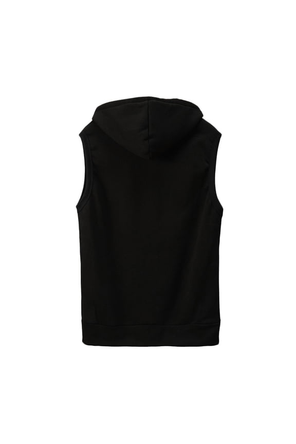 Men’s Sleeveless Hooded Vest, Full-Zip Front Casual Sweatshirt Vest with Front Pocket & Adjustable Hood (Black,L)