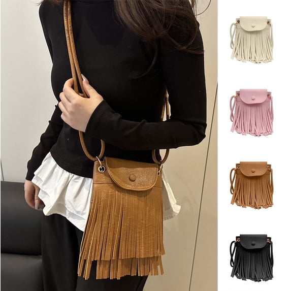 HAIJIE Mini Fringe Purse Small Phone Bags for Women Western Cell Phone Wallet with Zipper Pockets (Style E-White,One Size)