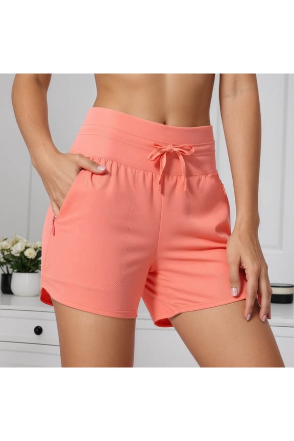Swimming Shorts Women's Swimming Board Shorts UPF 5O+UVA Protection Quick-Drying Summer Bikini Shorts Hiah Waist Trunks 5 Inches with Liner Pockets (Watermelon Red,L)