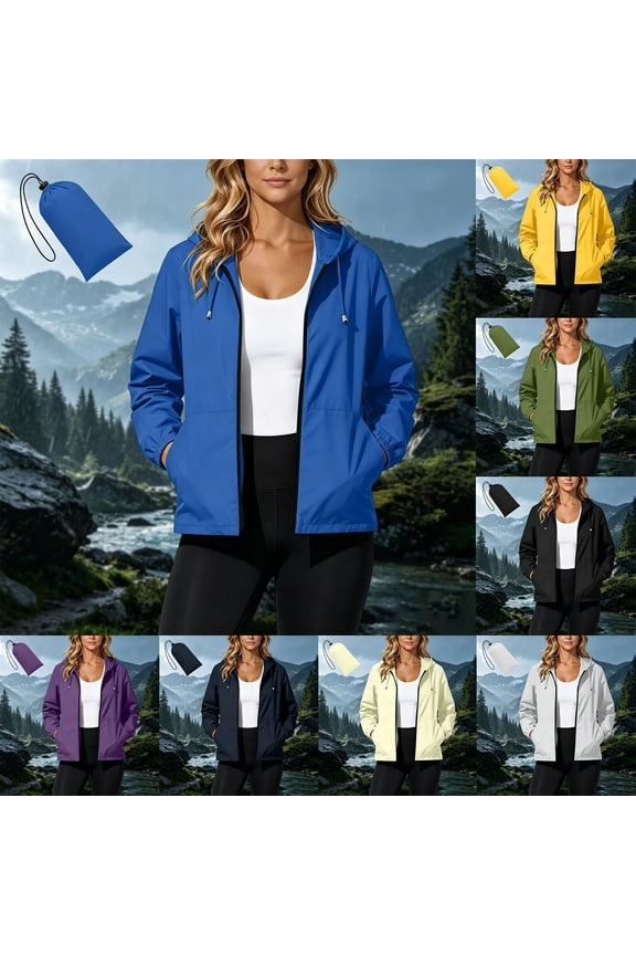 Women Hooded Zip Up Outer Coat Water Wind Block Packable Lightweight Short Outdoor Wind Jacket Hand Pocket Everyday Outer Wear(Purple,S)