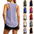 thumbnail image 1 of HAIJIE Women Ruffle Racerback Sleeveless Tank Top Curved Bottom Edge Loose Fit Daily Running Workout Casual Top Assorted Tone Selection Option (Grey,L), 1 of 8