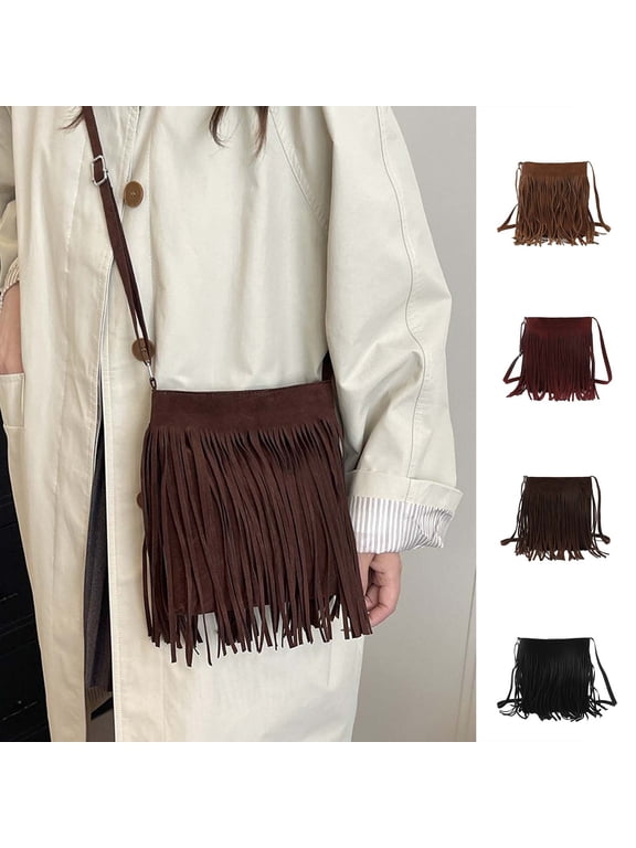 Women's Fringe Western Crossbody Bags Tassel Shoulder Purses Fringe Single Tote Bag for Women, Bohemian Crossbody Purse,Chocolate Purse,birthday Gifts for Women (Style B-Brown,One Size)