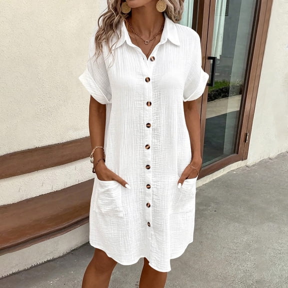 HAIJIE Women's summer dress Casual Spaghetti Strap Mi-ni Dress with Button Front - Perfect for Summer Outings and Vacations (#011 White,XXL)