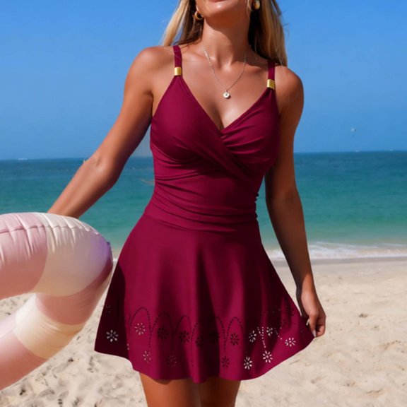 HAIJIE Womens 2 Piece Swimsuits Built In Bra Plus Size Control Tank Tops Swimsuit Womens 2 Piece Swimsuits for Wife Girlfriend Beach Towel Wrap Skirt (Red,M)