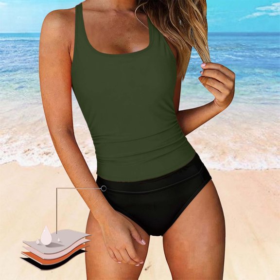 HAIJIE Womens 2 Piece Swimsuits Sheer Mesh Swimsuit Dress Swimwear Bikinis for Women Wife with Shorts Bathing Suit (Dark Green,S)
