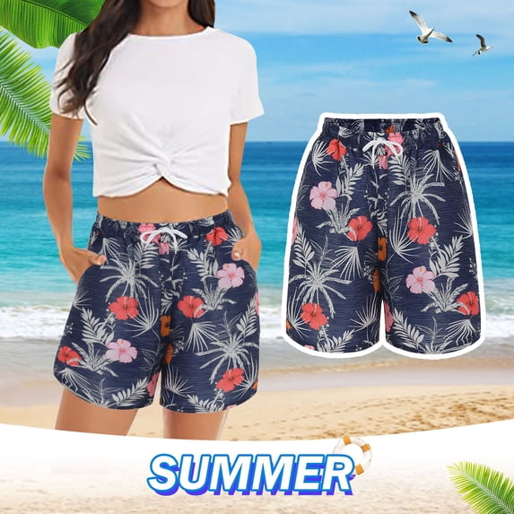 HAIJIE Womens Summer Shorts Relaxed Fit High Waist Casual Womens Board Shorts for Girlfriend Elastic Waist Embroidered Ruffle Shorts