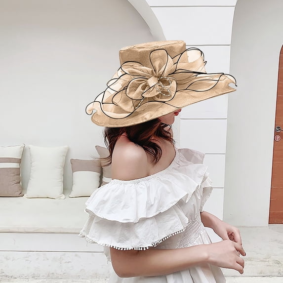 HAIJIE cute hats Womens Summer Dress Hat Wide Leaf Flower Bridal Shower Hat Sun Hats Beach Hat Summer Fedora Hats for Women Sunning Hat Roll up Visors for Women Outdoor Sunhat Womens Travel Visor Des
