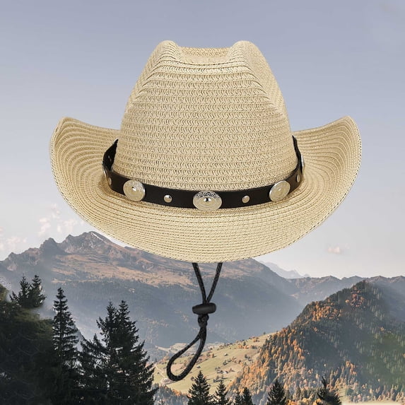 HAIJIE sun hat for women Summer Holiday Fashion Casual Style Sun Hat With Lanyard Outdoor Shade Cowboy Hat Beach Floppy Hat Women Fedora Hats for Summer Beach Bags Women Small Men's Beach Hat Fold up