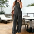 thumbnail image 1 of HAIJIE womens linen set two Piece Easter Sets for Women Summer Spring Lou-nge Sets Travel Vacation Outfits Cap Sleeve Side Slit Wide Leg Pants (Black,M), 1 of 3