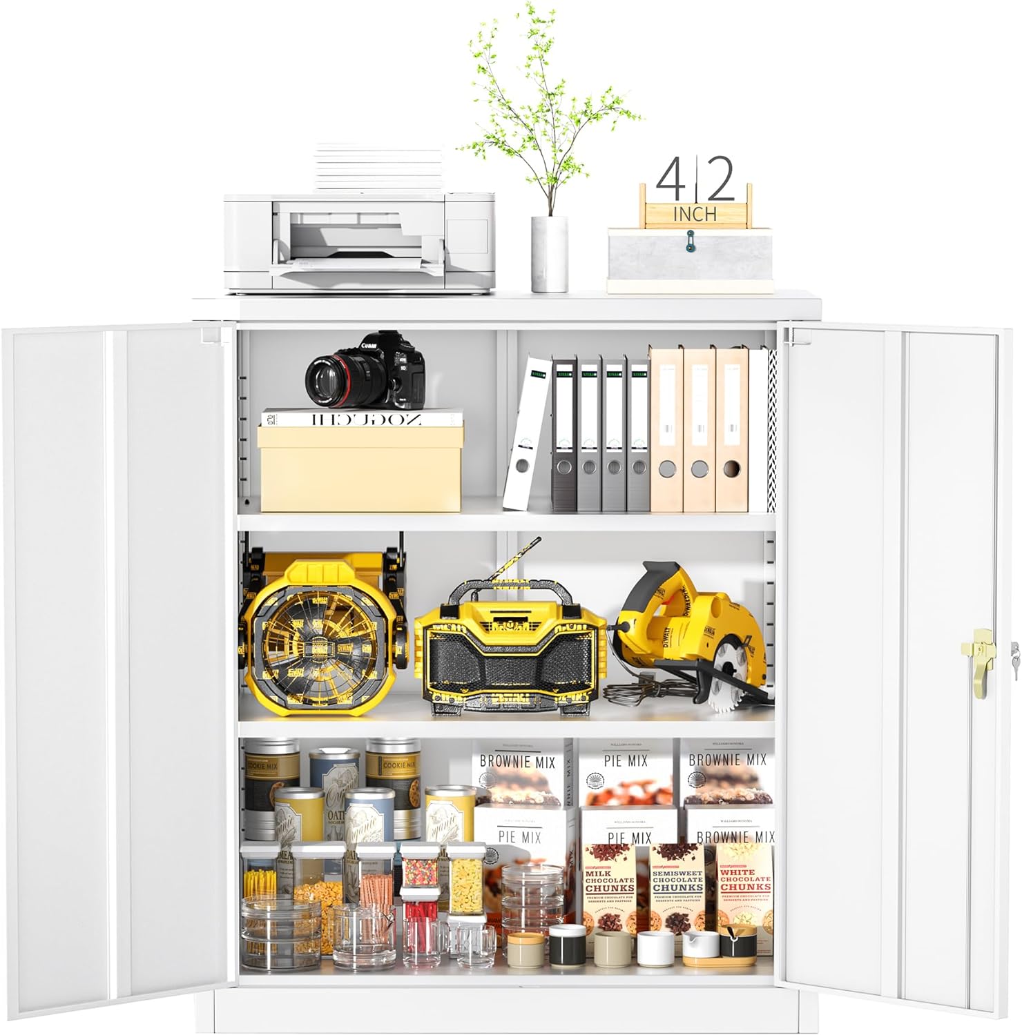 HAIJING Metal Storage with Lock,42" White Lockable Storage