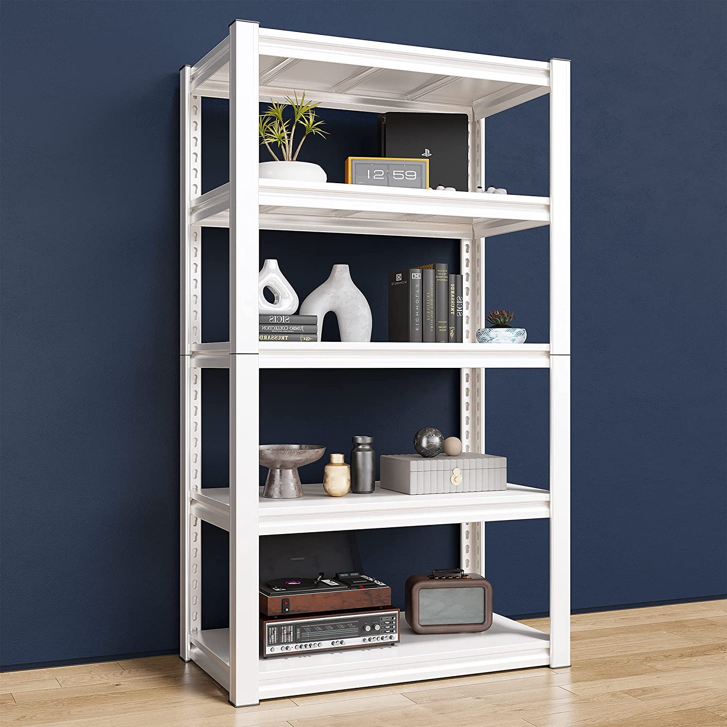HAIJING White Storage Shelves 2000LBS Adjustable 5 Tier Garage Metal